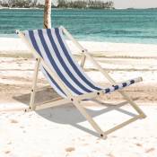 Chaise longue Bois pliable Chaise longue pliable Chaise solaire Chaise de jardin Bleu Blanc - bleu blanc - Vingo