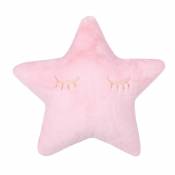 Coussin étoile en fausse fourrure brodée - Rose - 37 x 35 cm