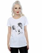 Disney Femme Mickey Mouse Text Face Roll Sleeve T-Shirt Small Blanc