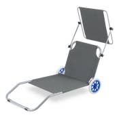 Einfeben - Chaise longue de jardin, Chaise de plage, Chaise longue pliable, jusqu'à 100 kg, avec 2 roues, oreiller 150x60x27cm-Gris Foncé - gris foncé