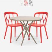 Ensemble 2 Chaises Polypropylène Design et 1 Table Ronde 80cm Beige Jardin terrasse Restaurant Bar Kento Couleur: Rouge