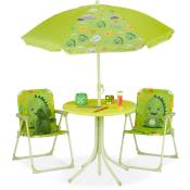 Ensemble chaise table de camping, pour enfants, meubles, avec parasol, pliables, motif monstre, jardin, vert - Relaxdays