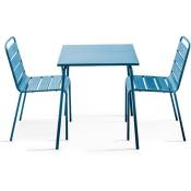 Ensemble table de jardin carrée et 2 chaises acier