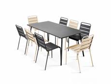 Ensemble table de jardin et 8 chaises en métal gris et ivoire - palavas