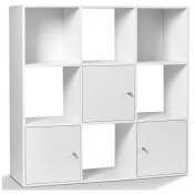Idmarket - Meuble de rangement cube rudy 9 cases bois blanc avec 3 portes - Blanc