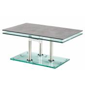 Inside75 - Table basse match ceramique ciment 2 plateaux pivotants en verre piétement chrome - gris