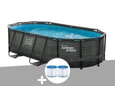 Kit piscine tubulaire Summer Waves Active Frame Pool ovale effet chevron 4,24 x 2,50 x 1,00 m + 6 cartouches de filtration
