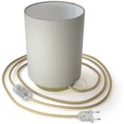 Lampe Posaluce en métal avec abat-jour Cilindro Linone Blanc, avec câble textile, interrupteur et prise bipolaire Avec ampoule - Laiton - Linon Blanc