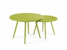 Lot de 2 tables basses ronde en acier vert - palavas