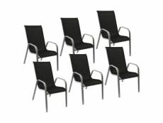 Lot de 6 chaises marbella en textilène noir - aluminium gris