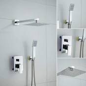 Luxe 30,5 cm Pluie carré 3 couleurs LED tête de douche + robinet salle de bain support mural double robinet de douche, chrome ys-7578