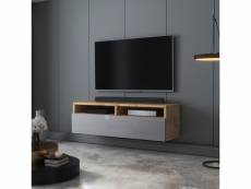 Meuble tv - rednaw - 100 cm - chêne wotan / gris brillant