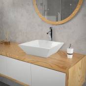 ML-Design Lavabo en Céramique Blanc Brillant, 41 x 41 x 12 cm, Carré, Vasque à Poser sur Plan de Toilette, Lave-Mains Évier pour la Salle de Bain/WC