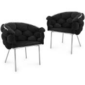 Mobilier Deco - miranda - Lot de 2 chaises design en velours noir et pieds argentés - Noir