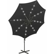 Parasol meuble de jardin déporté avec mât et lumières led 300 cm noir