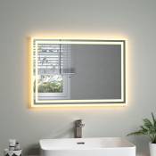 S'afielina - Miroir Salle de Bai avec éclairage Miroir Mural Pour Salle de Bain à led Miroir Lumineux 70x50 cm,Interrupteur Mural,Blanc Chaud