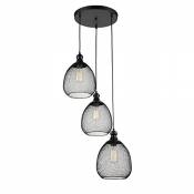 Suspension Design, 3 Lampes, Style Moderne, Loft, Armature en Métal couleur noir, plafonnier en Métal couleur noir 3 ampoules, excl. 3 E27 40W 220-240