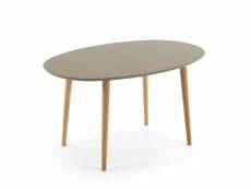 Table à manger extensible ovale en mdf laqué marron et pieds en bois hêtre - longueur 140/220 x profondeur 90 x hauteur 74 cm