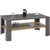 Table basse lorient, table de salon rectangulaire avec 1 étagère espace de rangement ouvert, en mélaminé gris et décor chêne sonoma - gris/chêne