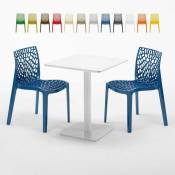 Table carrée 60x60 blanche avec 2 chaises colorées Gruvyer Lemon Couleur: Bleu