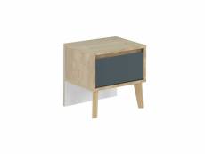 Table de chevet 1 tiroir chêne blond-bleu - esmey - l 42 x l 36 x h 41 cm - neuf