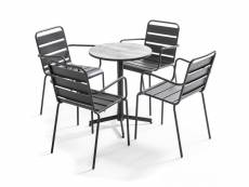 Table de jardin ronde 4 fauteuils acier gris - tivoli