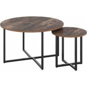 Tlgreen - Table Basse Ronde Vintage Tables d'appoint Ensemble de 2 Tables Basses Industrielles Bout Canapé Tables de Chevet en Bois avec Cadre en