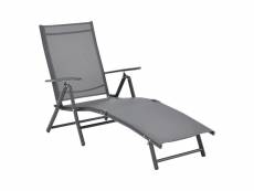 Transat design chaise longue inclinable 160° bain de soleil avec accoudoirs capacité de charge 120 kg aluminium pvc polyester 150 x 65 x 86 cm gris [e
