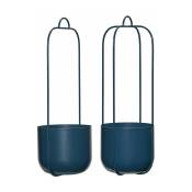 2 Pots suspendus ronds en fer bleu pétrole 16x44 cm Lotus - Hübsch