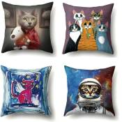4-piece polyester pillow cover for home decoration, pillow, pillow, cat print cushion (abstract color 45 45cm)