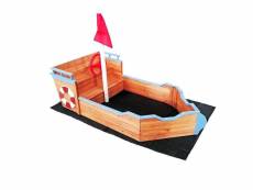 Bac à sable forme bateau avec banc et drapeau 160 cm bois sol non-tissé helloshop26 16_0002202