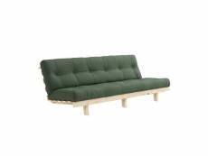 Banquette convertible futon lean pin coloris vert olive couchage 130*190 cm. 20100996147