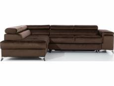 Canapé d'angle convertible - erwan - en tissu luxe 5 places, chocolat, angle gauche (vu de face)