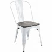 Chaise HHG 893, avec siège en bois, chaise de bistro, métal, empilable, style industriel ~ blanc