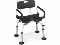 Costway chaise de douche avec accoudoir, hauteur ajustable, cadre en aluminium, siège avec dossier amovible, capacité portante de 100kg (noir)
