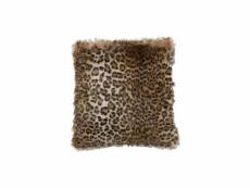 Coussin carré léopard en fourrure noire et marron