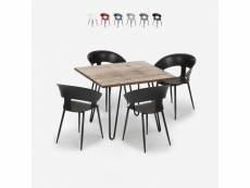 Ensemble 4 chaises moderne table 80x80cm industriel
