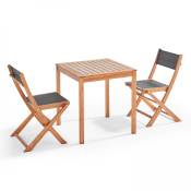 Ensemble table et 2 chaises pliantes en textilène et eucalyptus noir