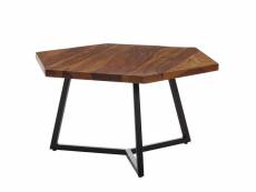 Finebuy table basse de salon sheesham bois massif et métal 60x60x35 cm hexagonal | petite table de canapé marron | design table d'appoint style modern