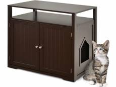 Giantex buffet commode en bois 2 en 1 meuble à litière chats avec 2 chatières placard 2 portes cloison amovible 80x53,5x71cm marron
