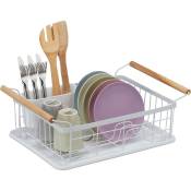 Gouttoir pour la vaisselle (assiettes, tasses, bols, etc.), avec range-couverts, hlp : 18x48,5x31,5 cm, blanc - Relaxdays