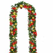 Guirlande de Noël, Guirlande Sapin 5m, avec led Lumières , Pommes pin Baies rouges, Guirlande artificielle Décoration de Noël l'intérieur et