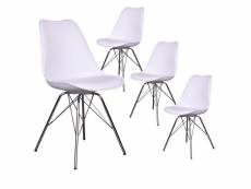 Haga - lot de 4 chaises blanches avec piétement chromé