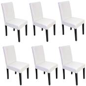 HHG - Lot de 6 chaises de séjour Littau cuir reconstitué blanc, pieds foncés - white