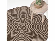 Homescapes tapis rond tissé à plat en coton spirale beige et noir, 120 cm RU1342