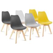Idmarket - Lot de 6 chaises scandinaves sara - Mix color - Gris clair - Blanc - Gris foncé x2 - Jaune x2 - Multicolore - Multicolore