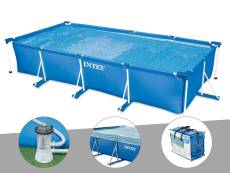 Kit piscine tubulaire rectangulaire Intex 4,50 x 2,20 x 0,84 m + Filtration à cartouche + Bâche de protection + Bâche à bulles