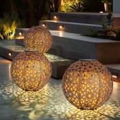 Lampe solaire d'extérieur, boule solaire décoration jardin, lampe solaire rouille, piquet de sol, poinçonnage décoratif floral, métal, led blanc