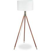Lampe sur pied 3 pieds lampe de salon abat-jour 48 cm ø 150 cm cadre laiton design moderne retro, blanc/marron - Relaxdays