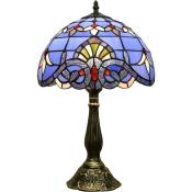 Lampe Tiffany Bleu et violet Style baroque En verre - Couleur lavande Ombre antique Lampe de table Socle Lampe de lecture Amoureux de salon, chambre